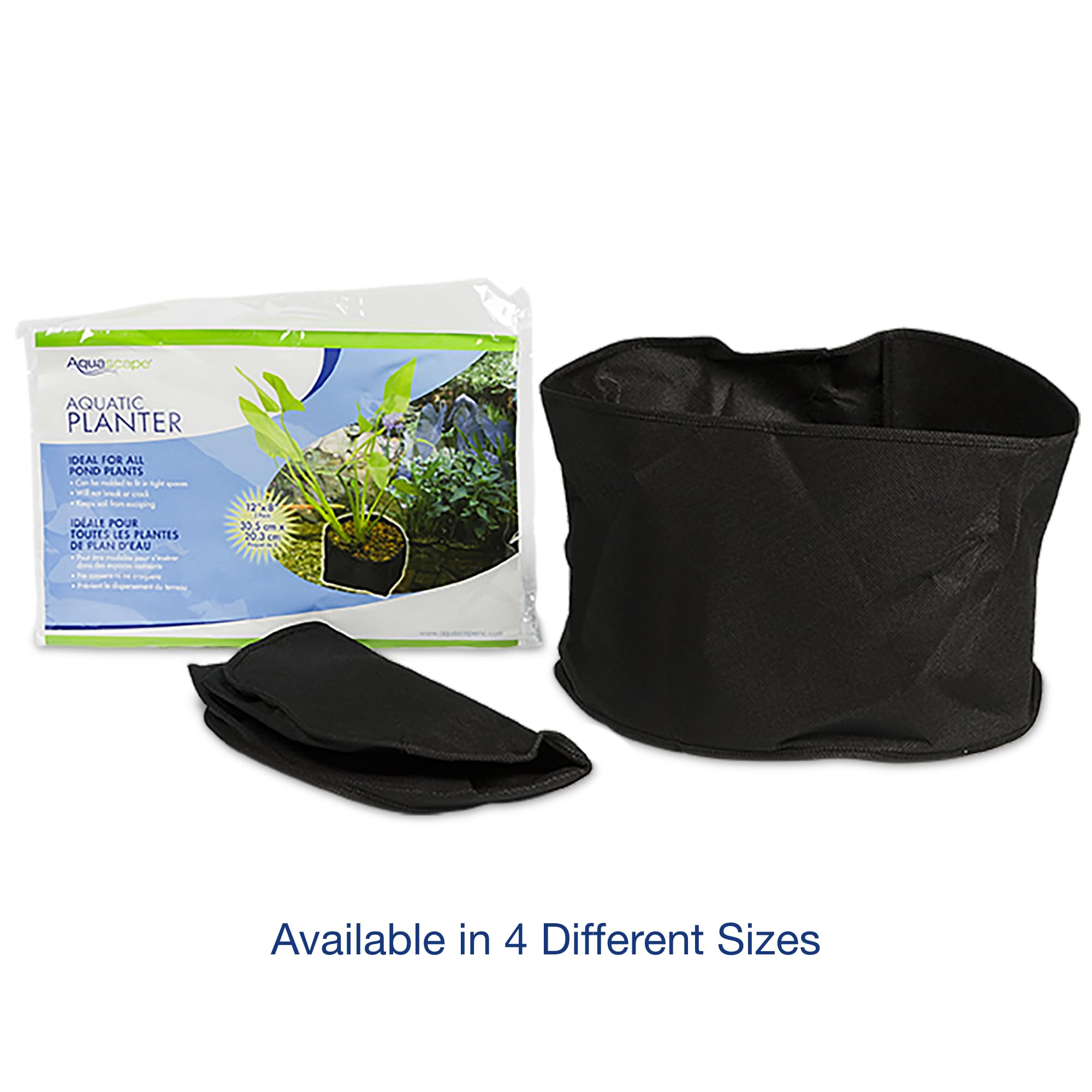 Aquascape fabric plant pot 12in round side view demonstrates flexibility for tight pond corners