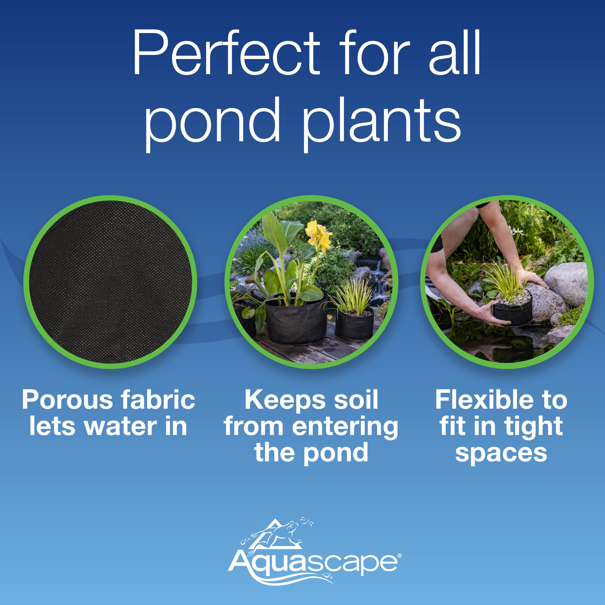 Aquascape fabric plant pot 12in round top-down reveals porous material that keeps soil out of water