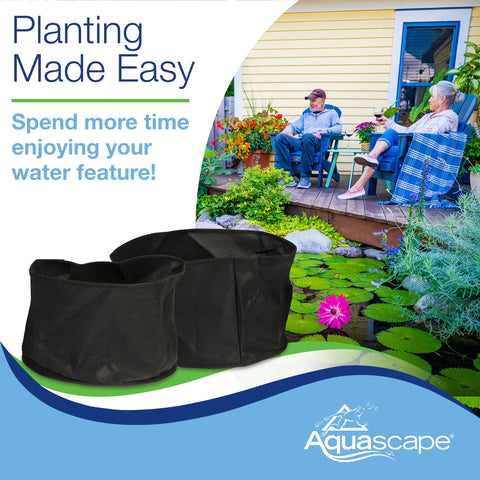Aquascape fabric plant pot 12in round with plants shows stylish discreet blending
