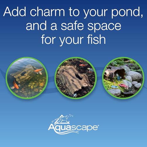 Aquascape faux log fish cave installed in pond for natural hiding spots.