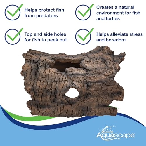 Aquascape faux log fish cave doubles as garden decor when not in use by fish.