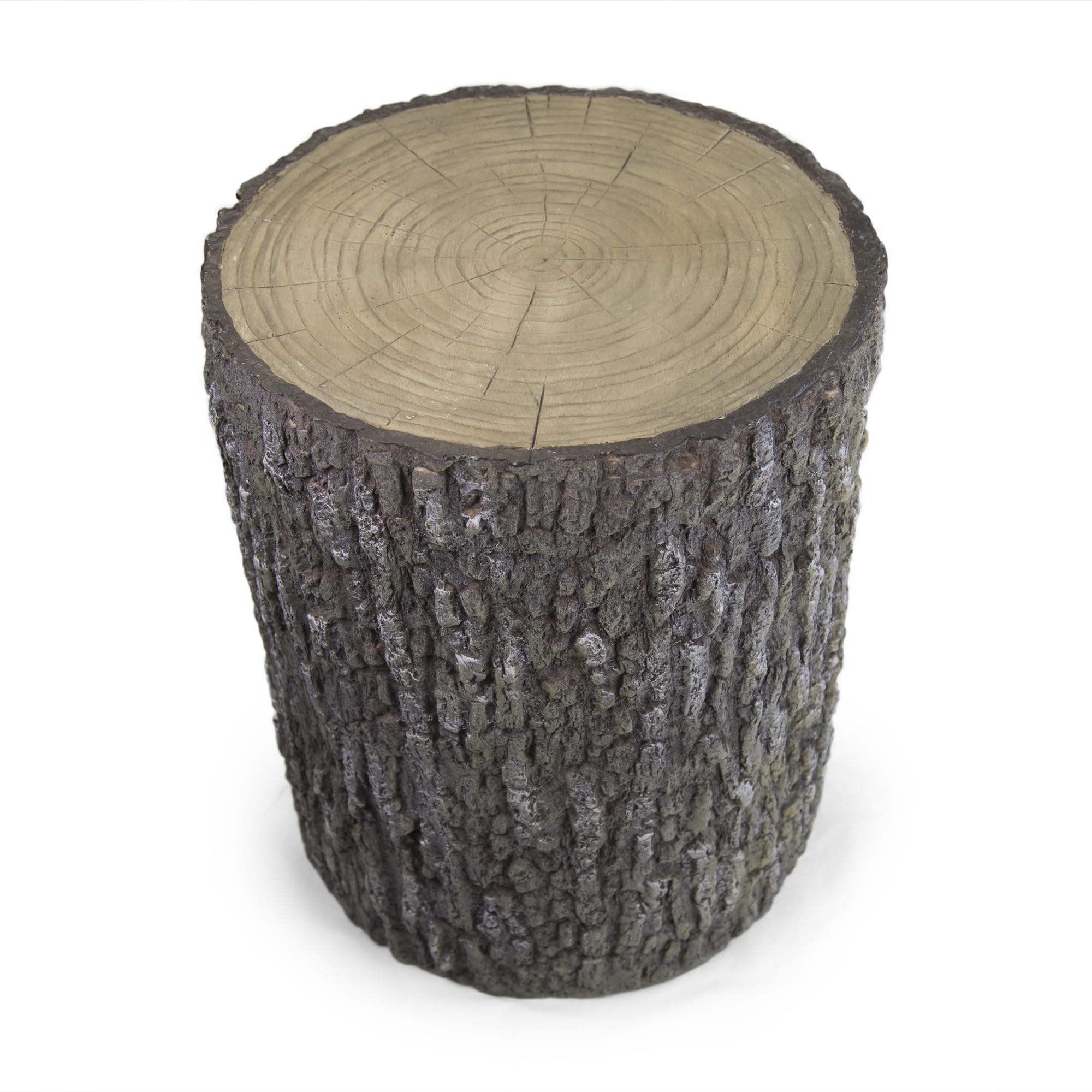 Aquascape faux oak stump cover front view hides outdoor components with natural-looking bark