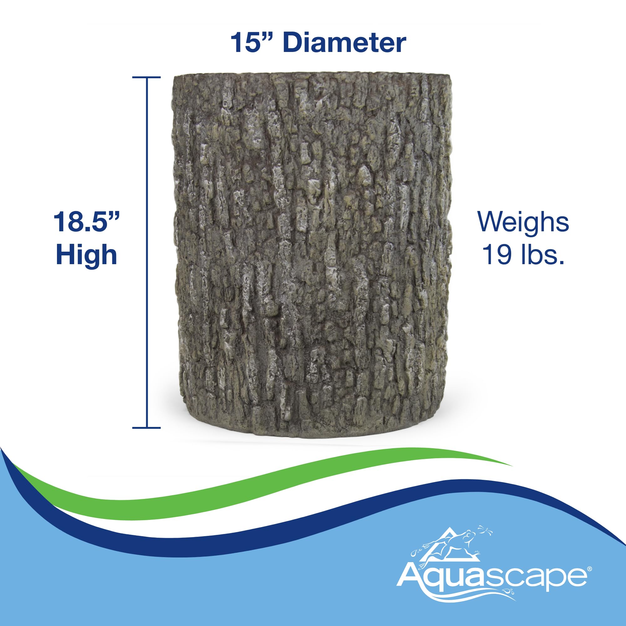 Aquascape faux oak stump cover outdoor setup enhances yard aesthetics