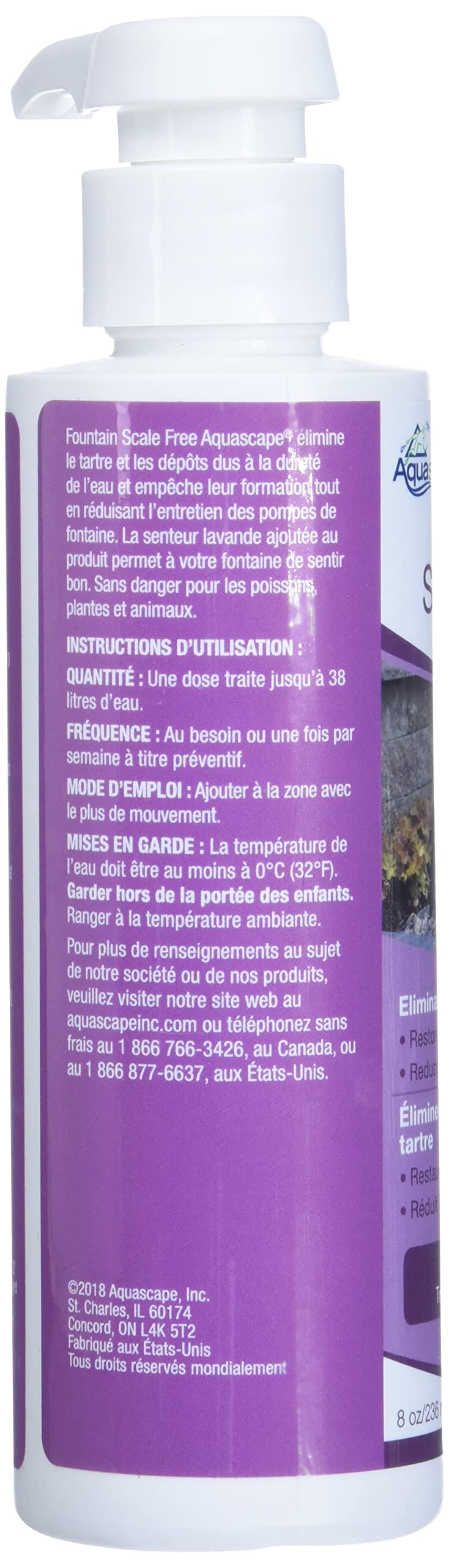 Aquascape Fountain Scale Free neutralizes calcium deposits on a fountain surface