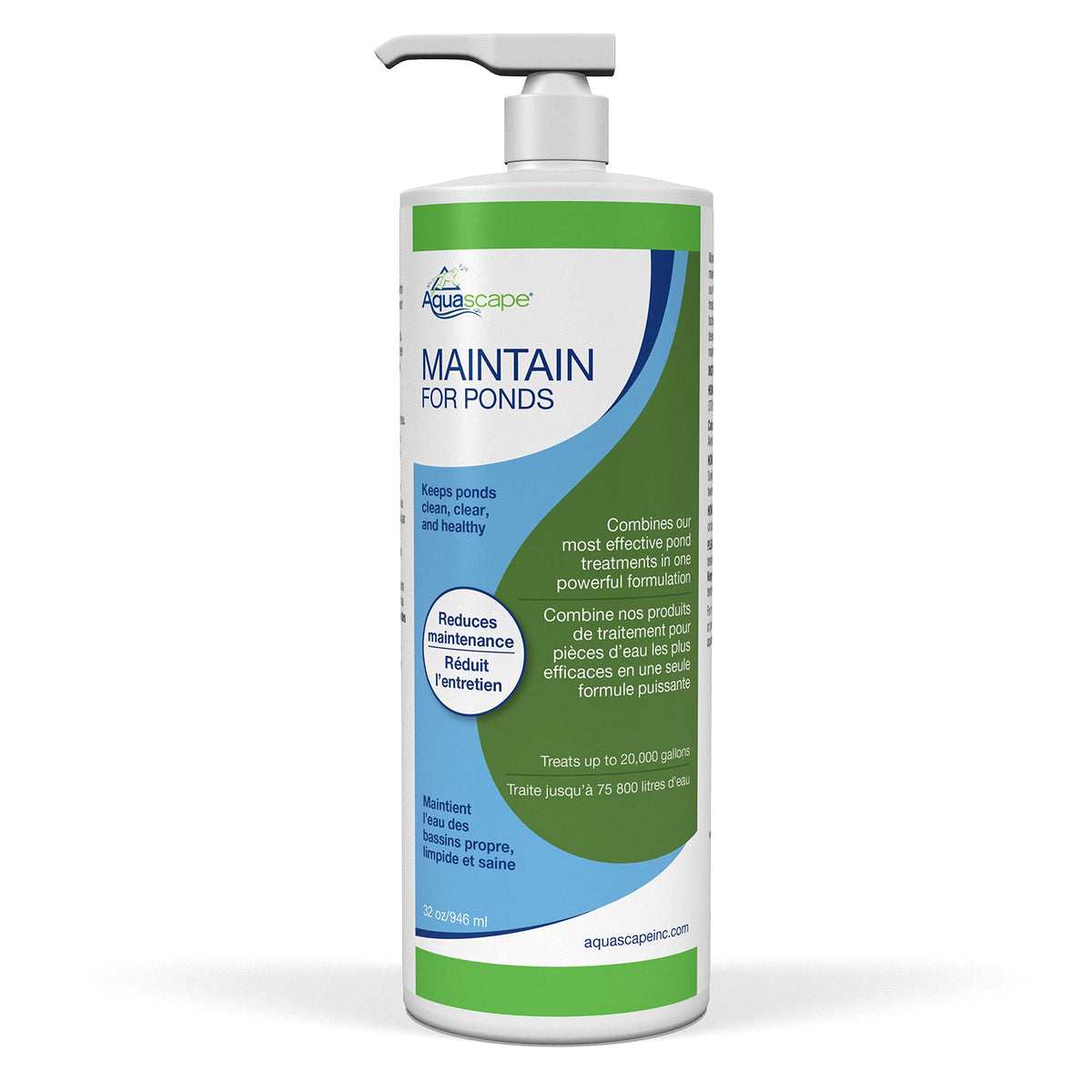 Aquascape Maintain bottle with pump top delivers dosing accuracy for ponds.
