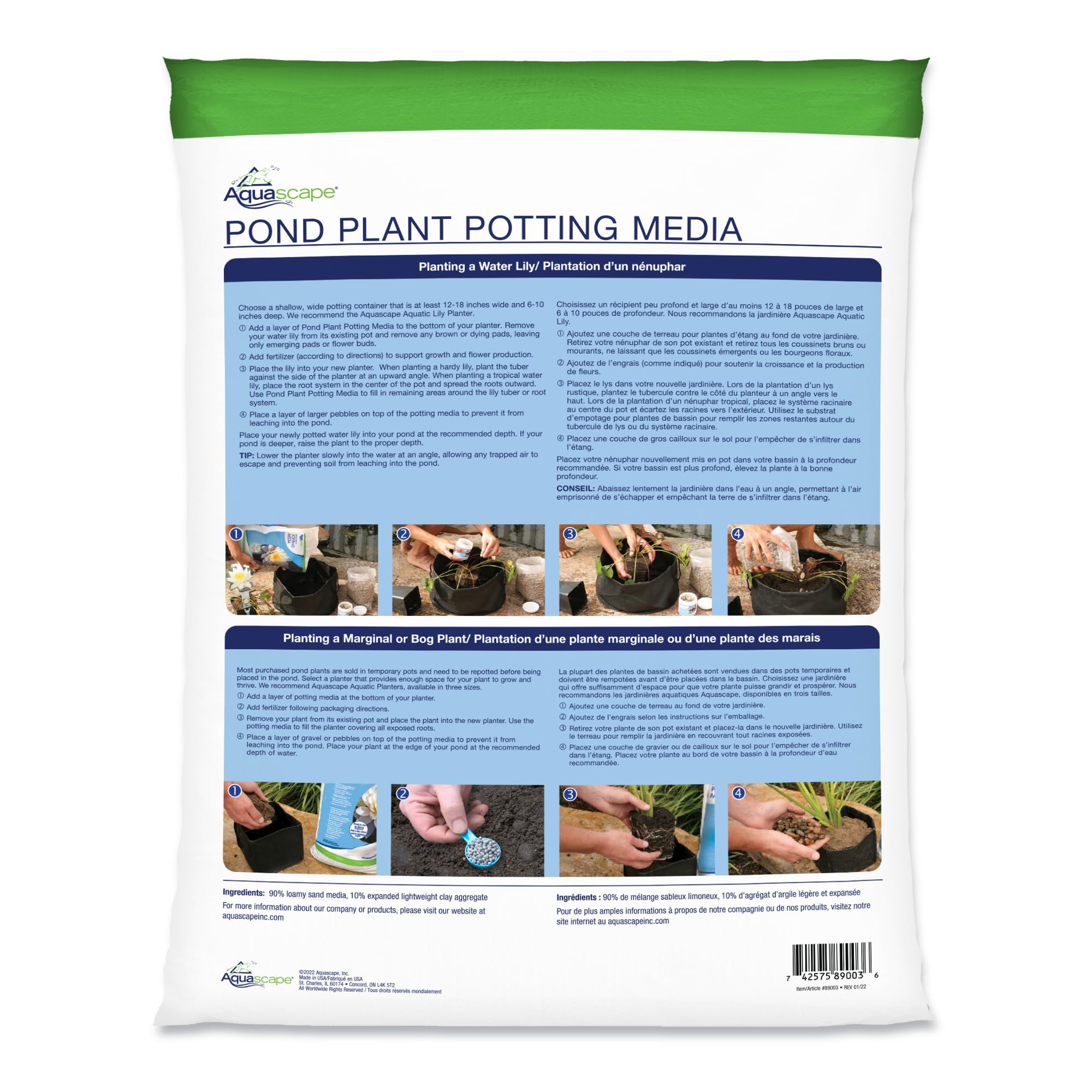 Aquascape potting media bag 432cuin emphasizes coverage for multiple planters.