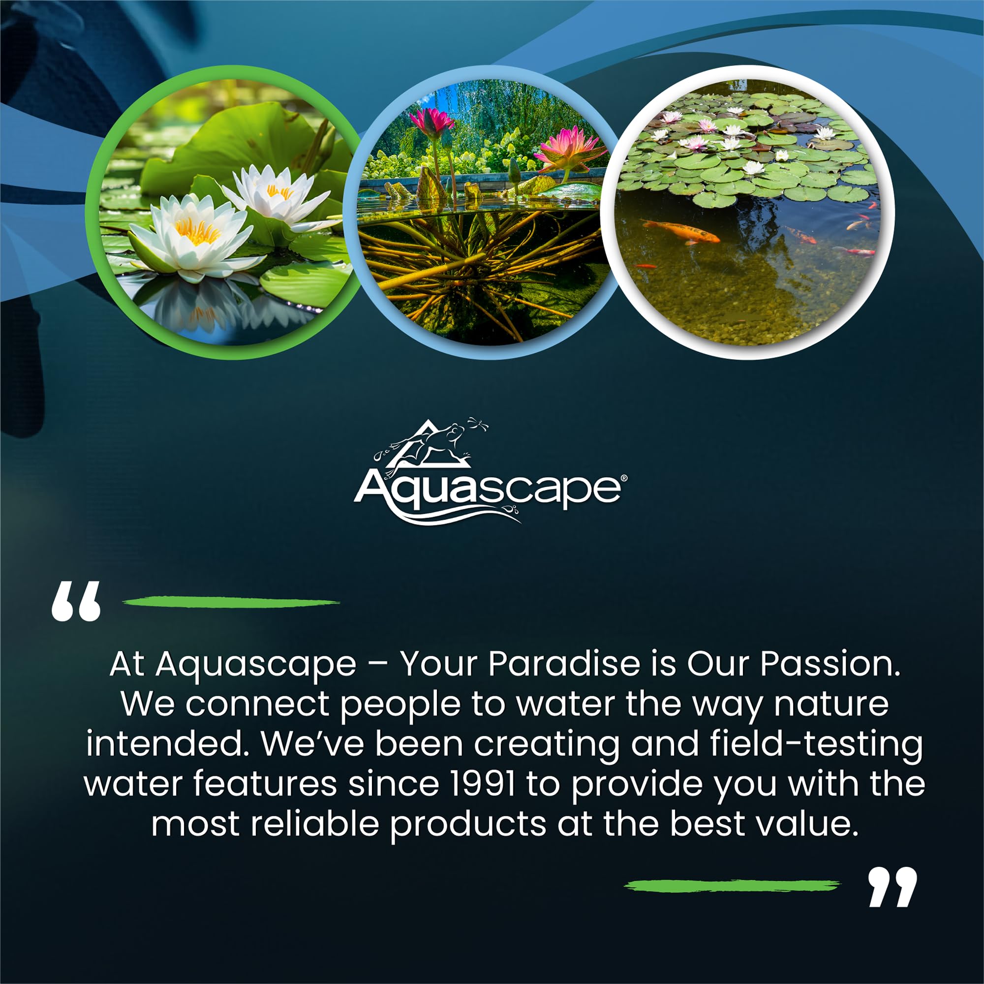Aquascape packaging image highlights peat-free, non-toxic composition for ponds.