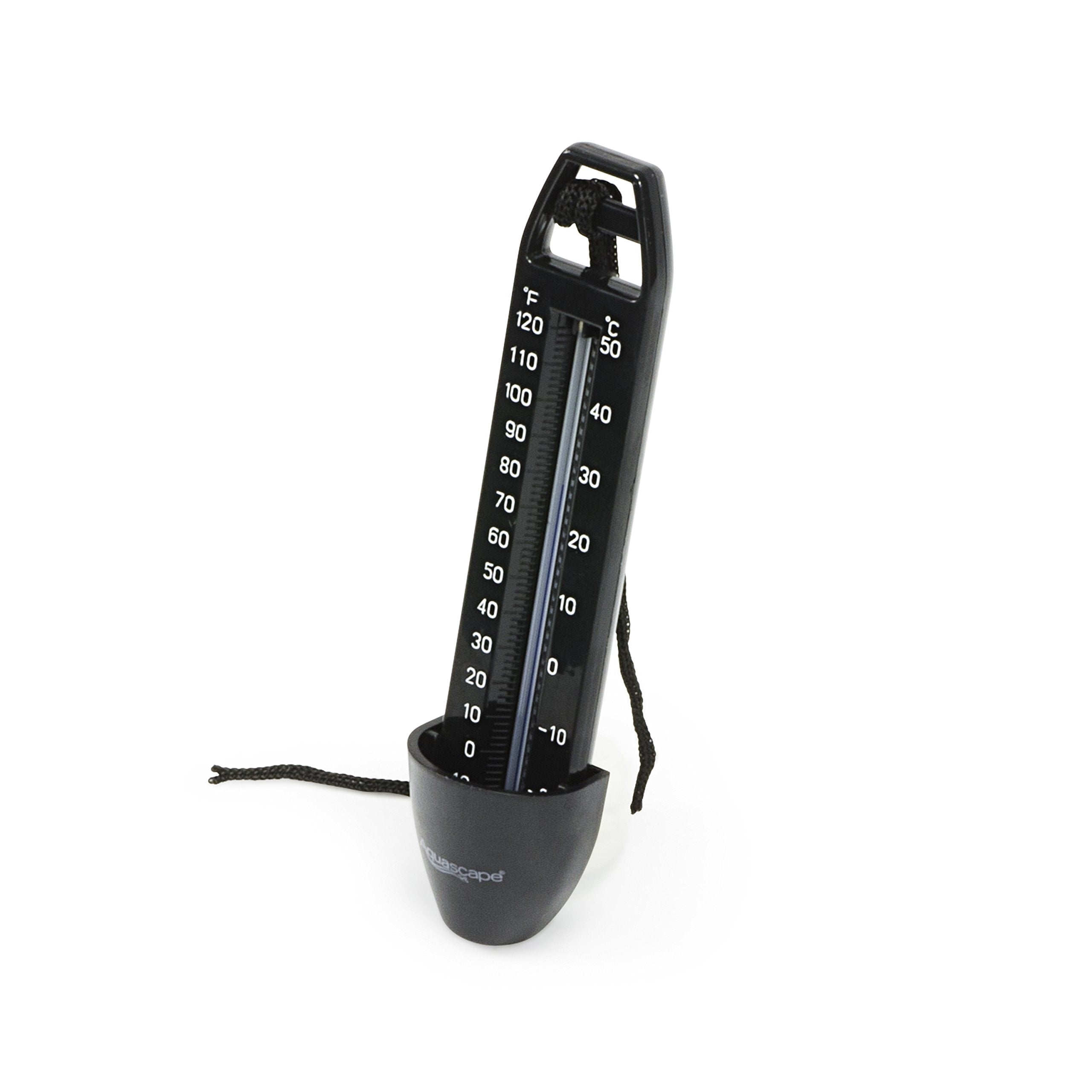 Aquascape pond thermometer with nylon anchor string for easy placement and monitoring.