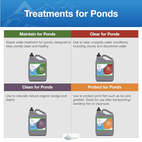 Pond water clarity with Aquascape bottle highlighting improved clarity in the setup.