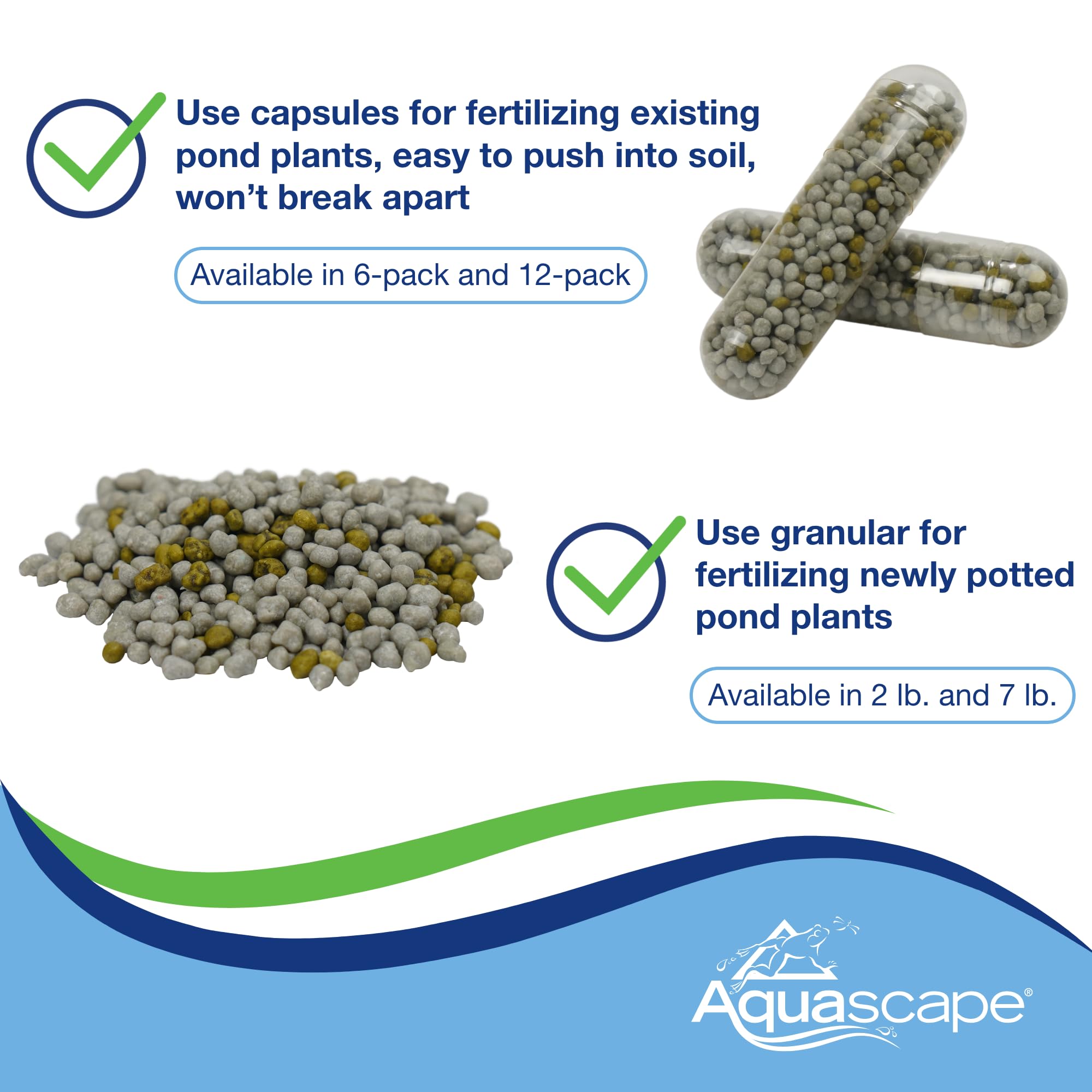 Aquascape safe-for-fish pond product supports safe plant feeding in home water gardens.