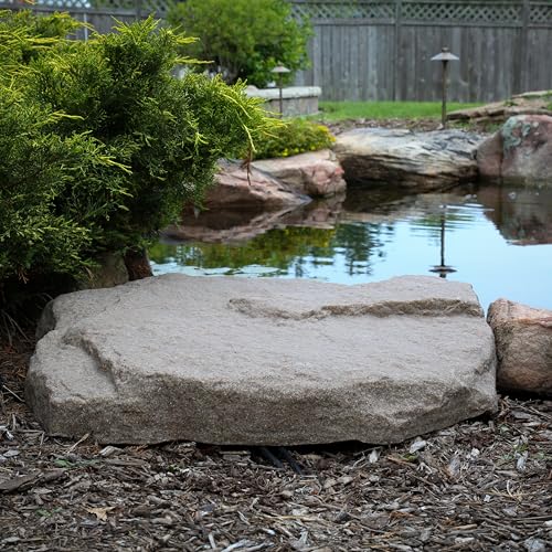 Aquascape Signature Series faux rock lid right view showing rotatable fit.