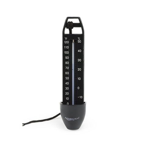 Aquascape submersible pond thermometer in black for year-round temperature tracking.