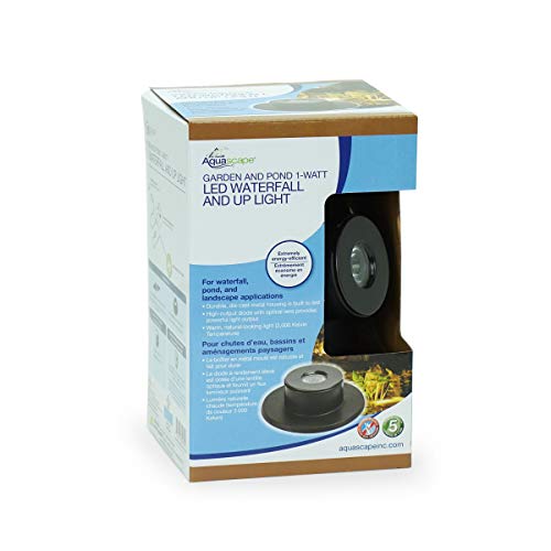 Aquascape warm white 3000K LED highlights pond edges and features.