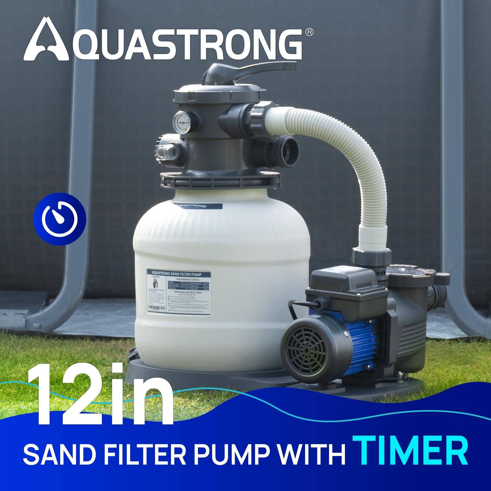 AQUASTRONG 3000 GPH flow rate powering fast pool circulation