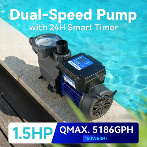 AQUASTRONG dual-speed pool pump side view highlighting its sleek profile.