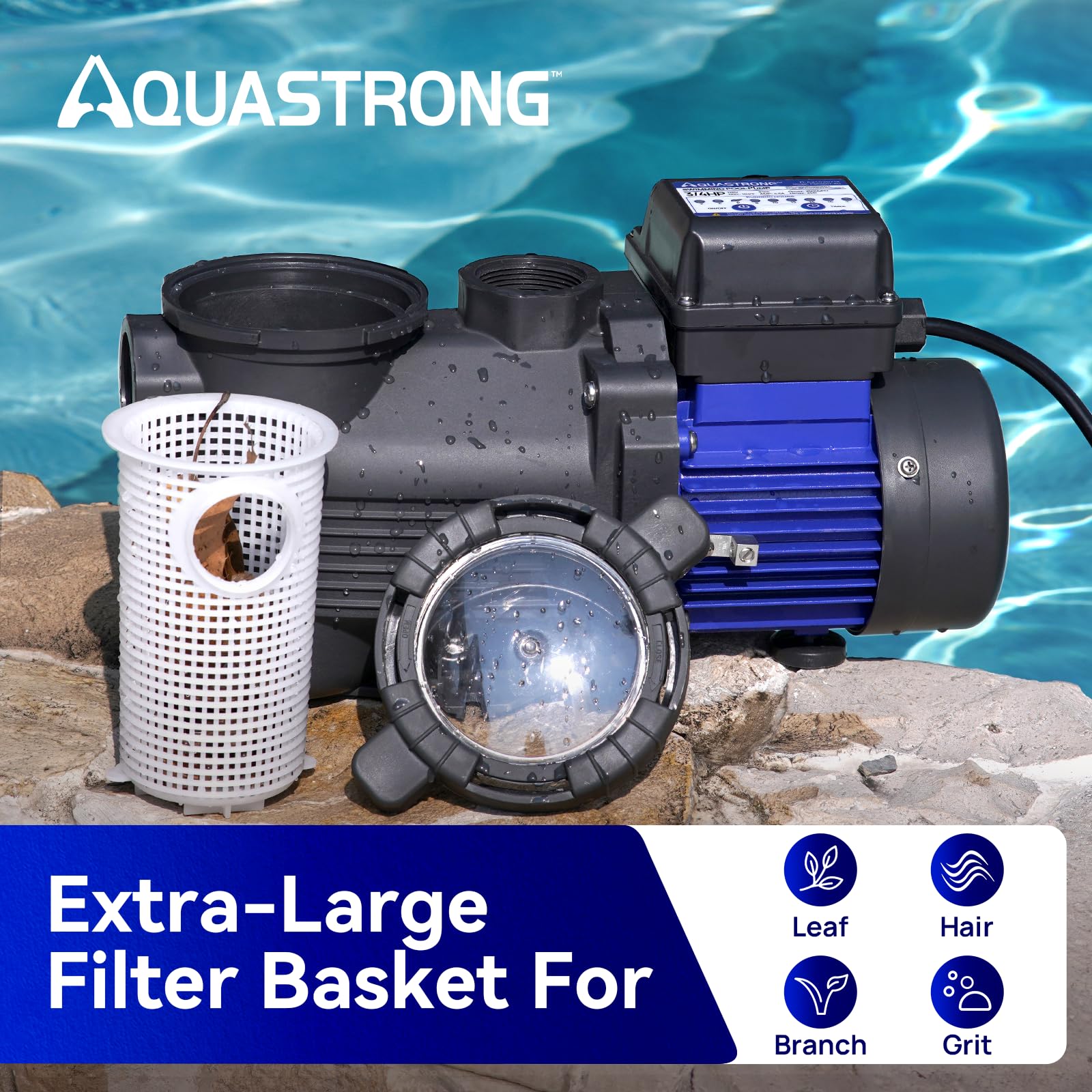 AquaStrong pump in use delivers quiet, efficient pool circulation.