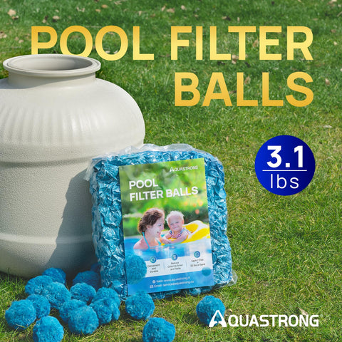 AQUASTRONG pool filter balls 3-1-lbs pack demonstrates lightweight sand replacement.