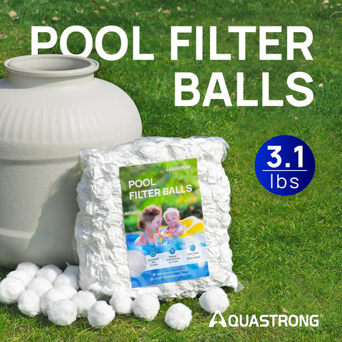 AQUASTRONG pool filter balls packaging, compact and ready for reuse.