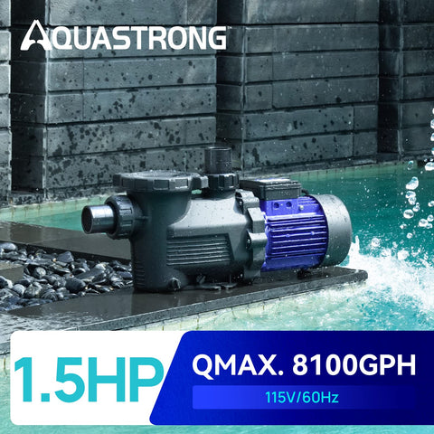 AQUASTRONG pump body and lid show durable construction for long-lasting operation.