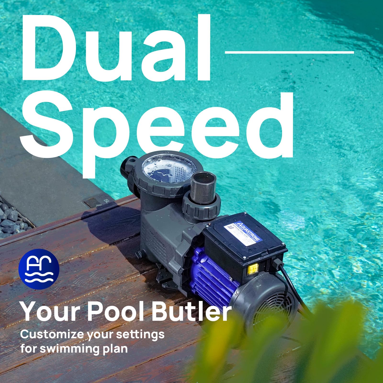 AQUASTRONG pool pump low-speed for energy efficient nighttime operation