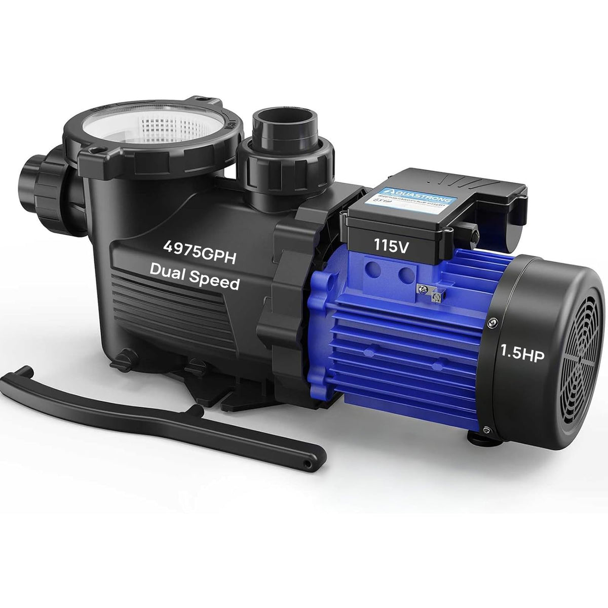 AQUASTRONG pool pump front view showcases compact design for easy installation.