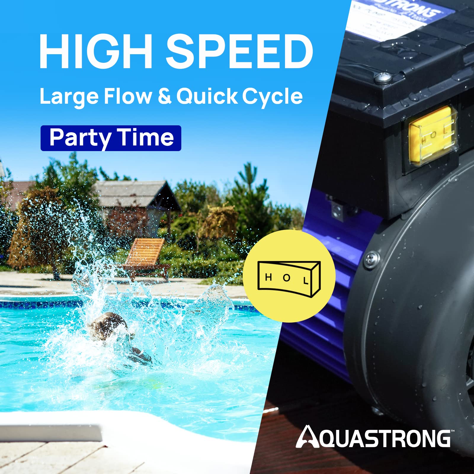Aquastrong pump dual-speed settings shown for energy-saving operation