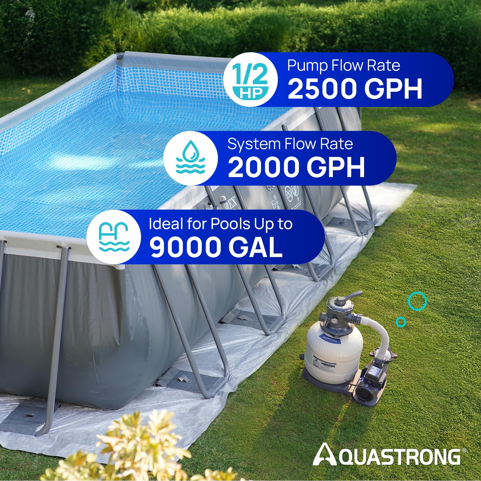 AQUASTRONG timer panel on the sand filter pump enables programmable filtration