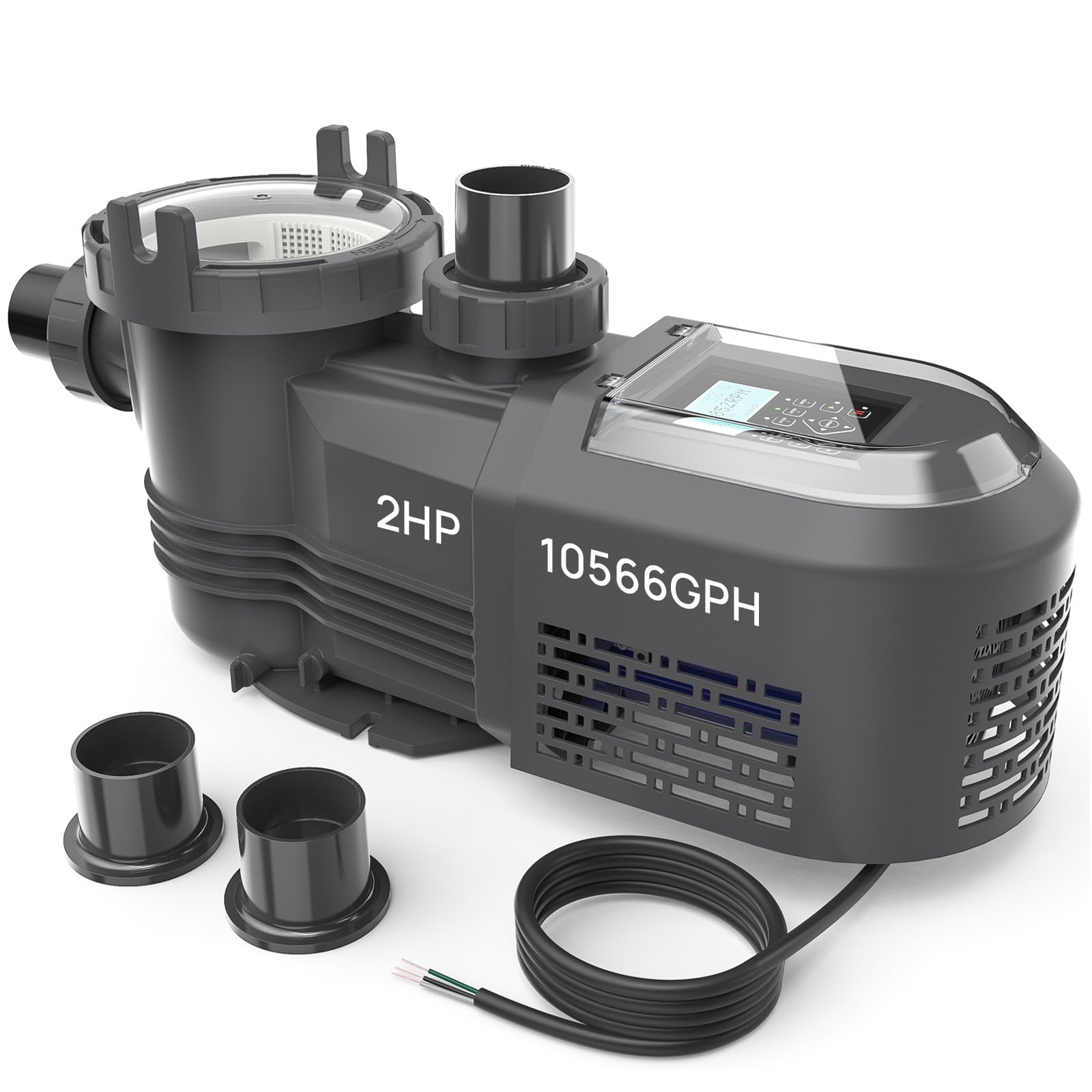 AQUASTRONG variable-speed pool pump front view in black for in-ground installations.