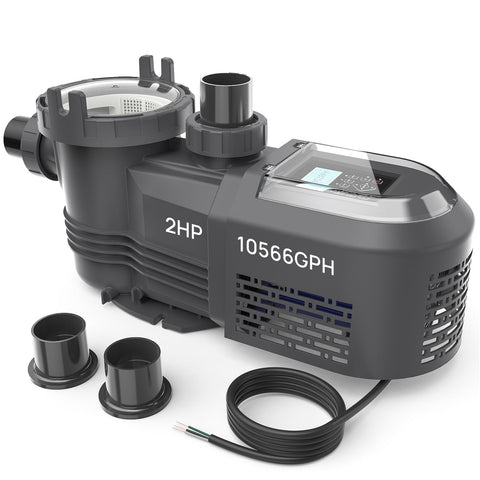AQUASTRONG variable-speed pool pump front view in black for in-ground installations.