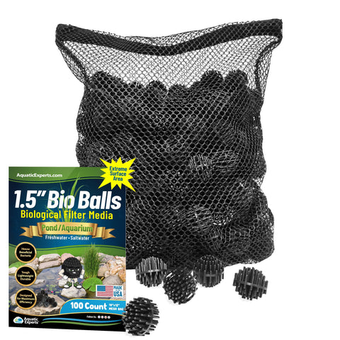 Aquatic Experts 1.5-inch bio balls closeup highlighting large surface area for biofiltration.