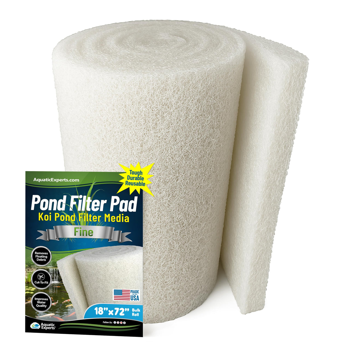 Aquatic Experts Classic koi pond filter pad fine white bulk roll for clear water filtration.