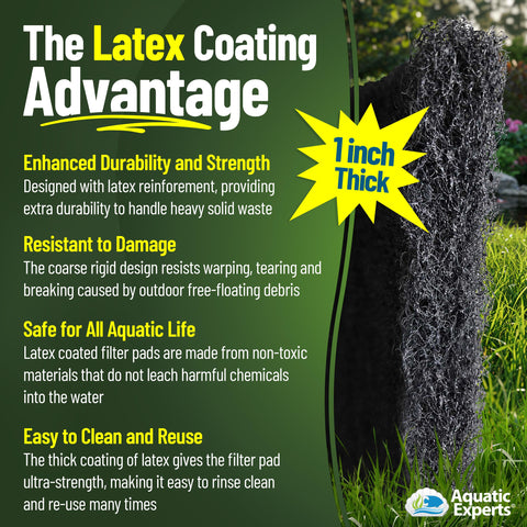 Aquatic Experts durable reusable pond filter media withstands leaves and twigs.
