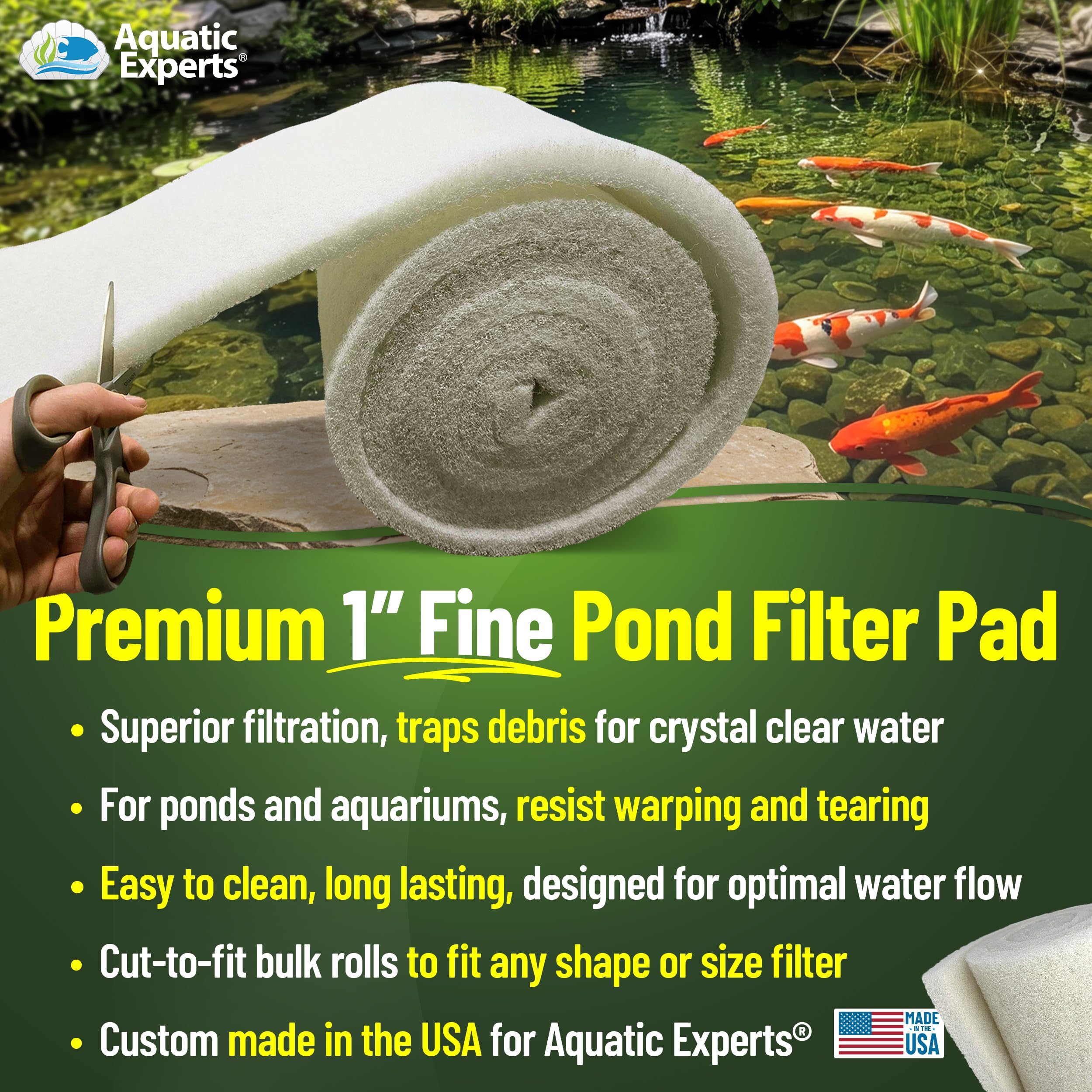 Aquatic Experts koi pond filter pad oxygen infusion in flowing water supports healthier pond conditions