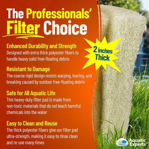 Koi pond filtration with Aquatic Experts coarse pad supports high water flow.