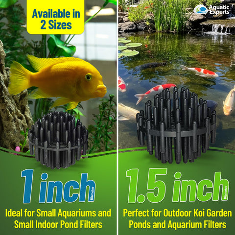 Aquatic Experts open spine bio balls promote debris passage and reduce clogging.