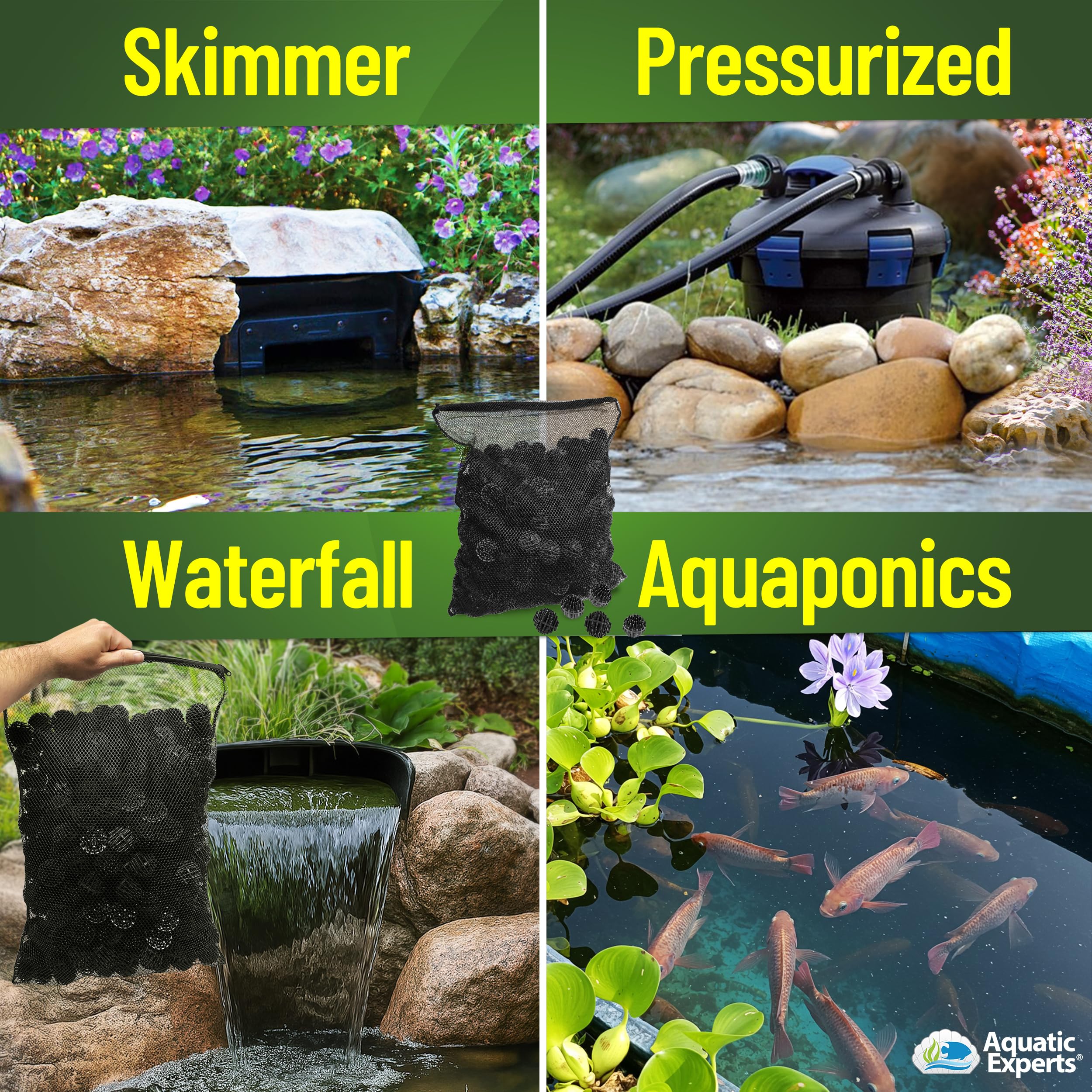 Aquatic Experts sponge-free core helps keep water moving for clearer ponds.
