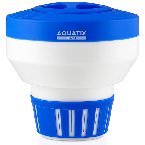 Aquatix Pro chlorine dispenser floating on water for easy pool maintenance