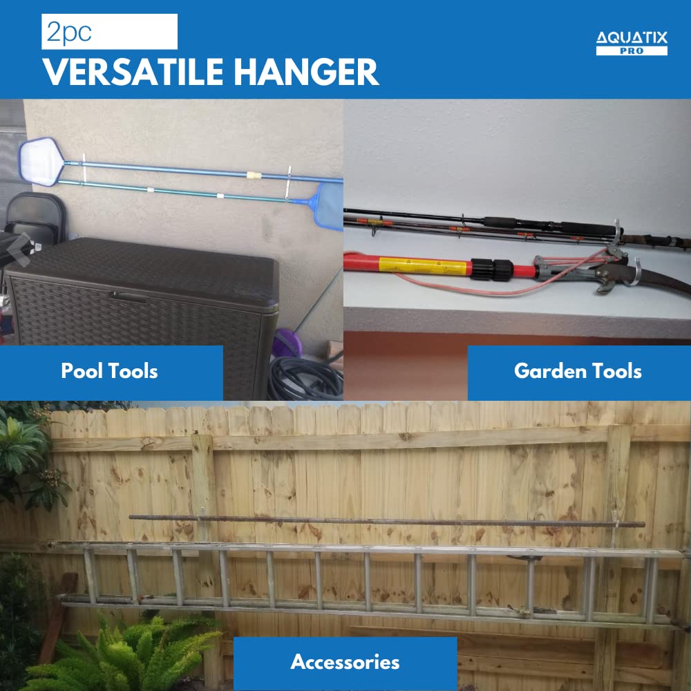 Aquatix Pro hanger organizes brush and vacuum for convenient reach.
