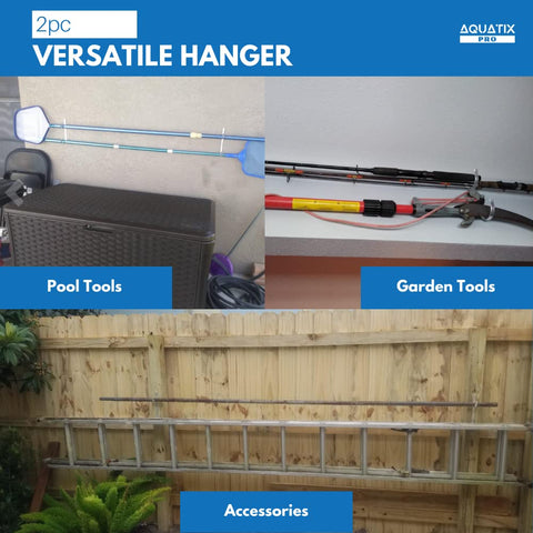 Aquatix Pro hanger organizes brush and vacuum for convenient reach.