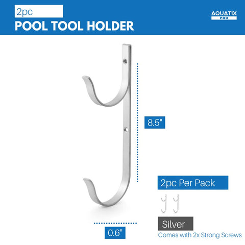 Aquatix Pro hanger neatly stores pool hose for tidy storage.