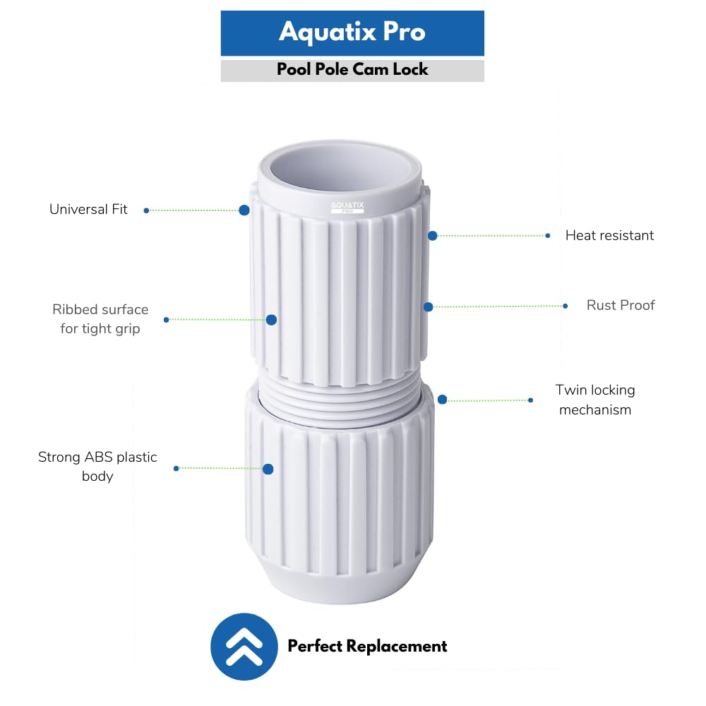 Aquatix Pro universal-fit cam lock on a two-section pool pole