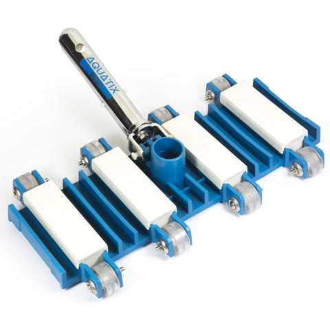 Aquatix Pro vacuum head with wheels on concrete pool floor for efficient cleaning