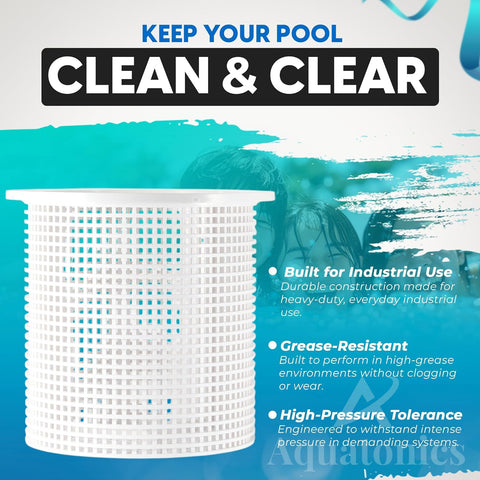 Aquatonics bright white basket enhances visibility during cleaning.