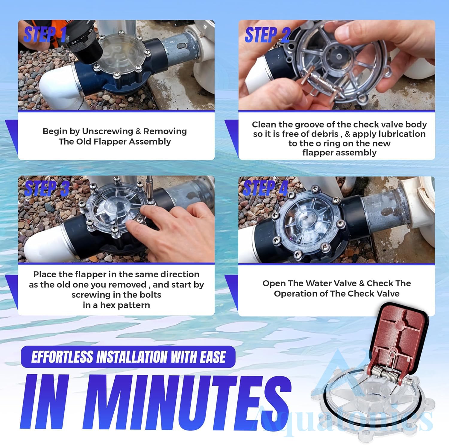 Aquatonics complete check valve assembly for hassle-free replacement.