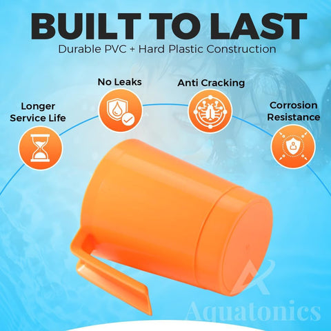 Aquatonics DE scoop ergonomic grip promotes safe, clean pouring.