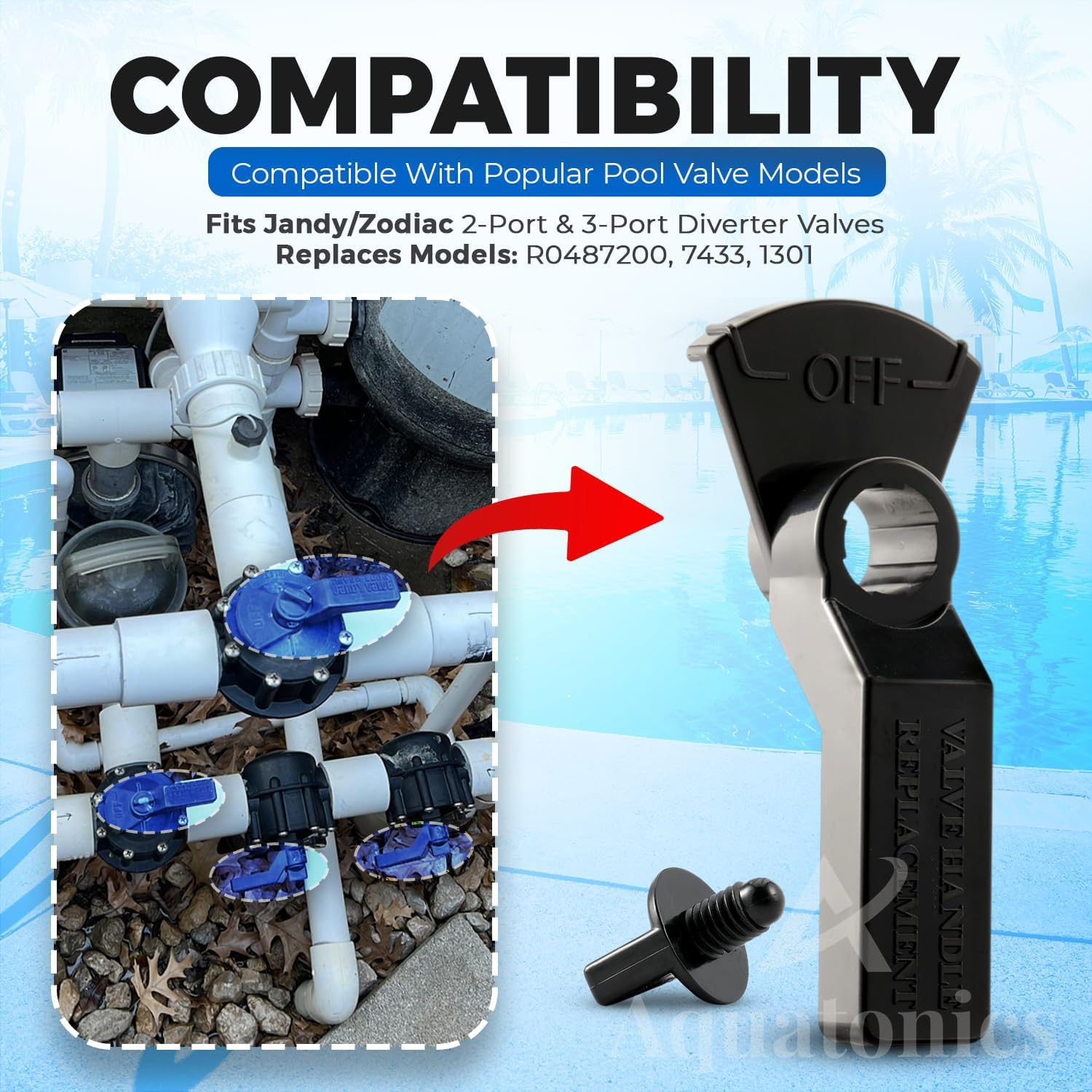 Aquatonics valve handle installation-ready for easy DIY upgrade.