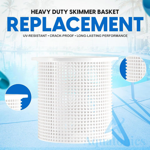 Aquatonics heavy-duty ABS skimmer basket withstands leaves and pinecones.