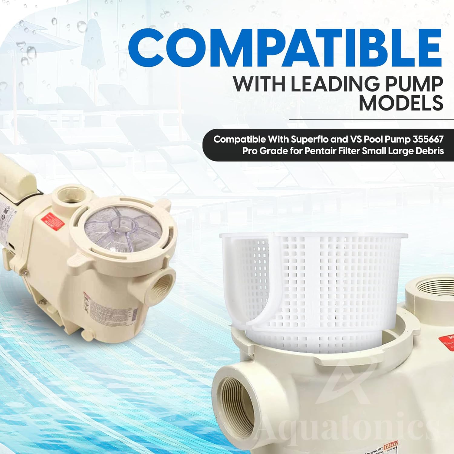 Aquatonics replacement basket 355667, debris-filtering focus, traps leaves before they reach the pump.
