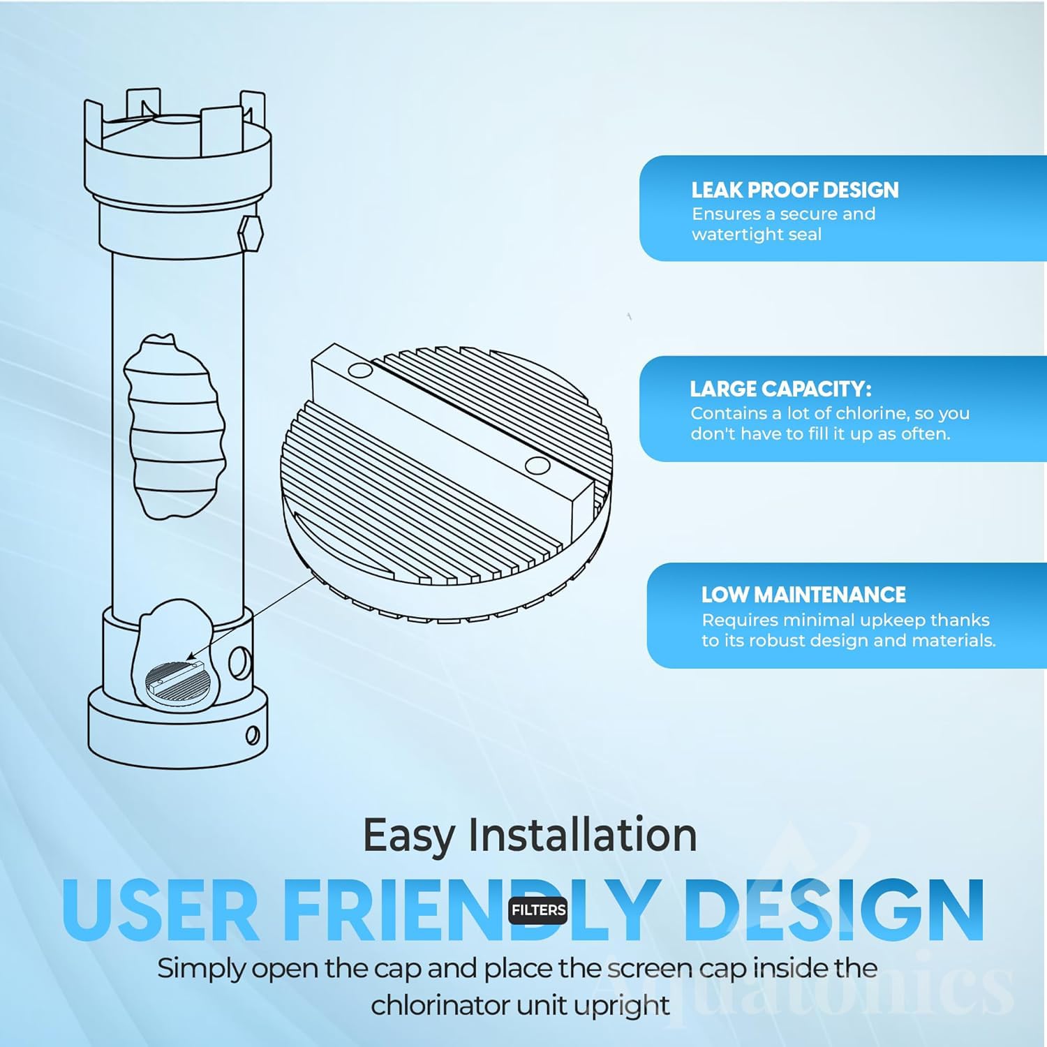 Aquatonics R172255 heavy-duty plastic design emphasizes strength for pool maintenance.