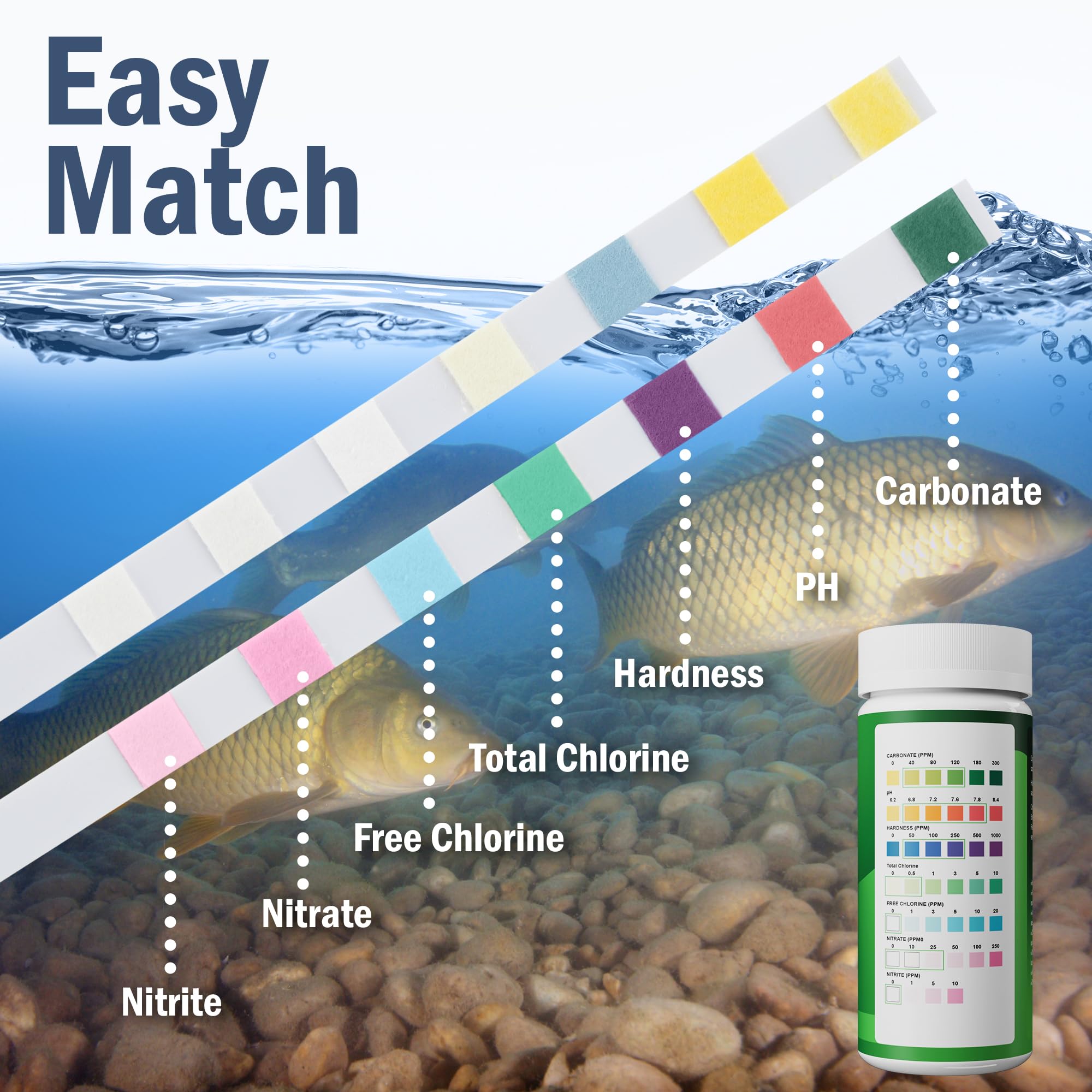 AQUAVERITY 50 strips in a resealable container for regular pond testing.